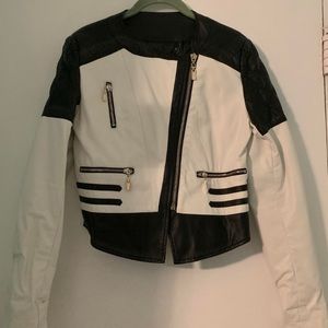 Black and White Faux Leather Jacket